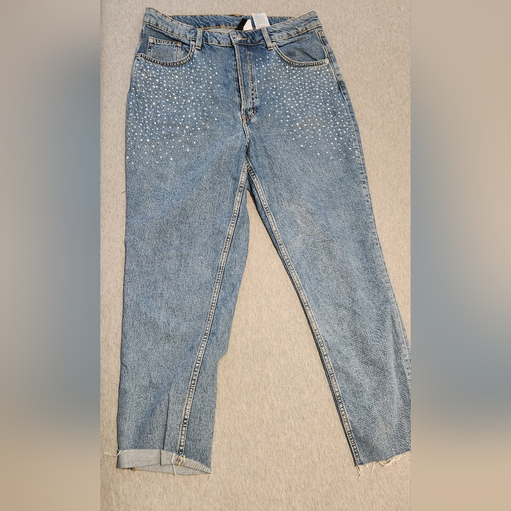 H&M Light Blue Studded Straight Leg Jeans